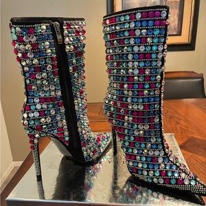 Multicolor Rhinestone Embellished Women's Boots
